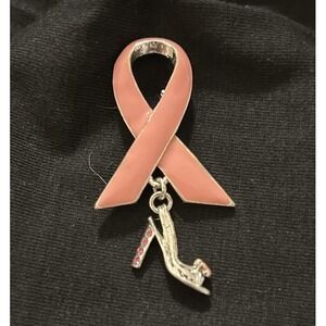 Breast Cancer Awareness Pink Ribbon Pin Broach High Heel Payless Vintage October